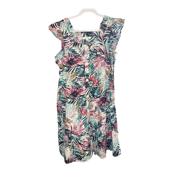 BeachLunchLounge Flutter Sleeve Linen Blend Tropical Dress Size Medium DS1 - Picture 2 of 4